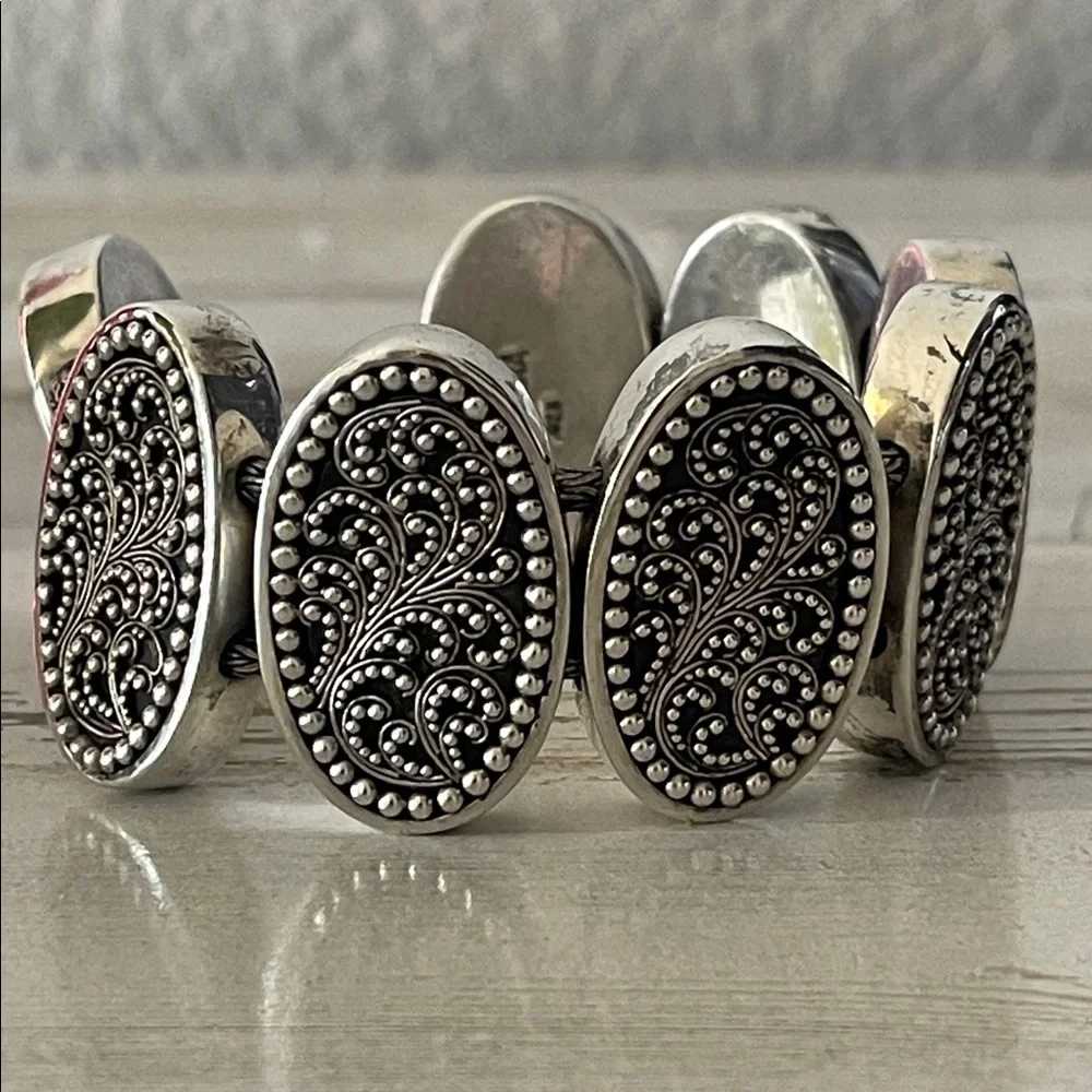 Rare Lois Hill Sterling Silver Oval Panel Statement Bracelet